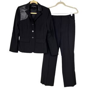 Vintage 90s Black Faux Leather 2-Piece Pantsuit 6/8 Corpcore